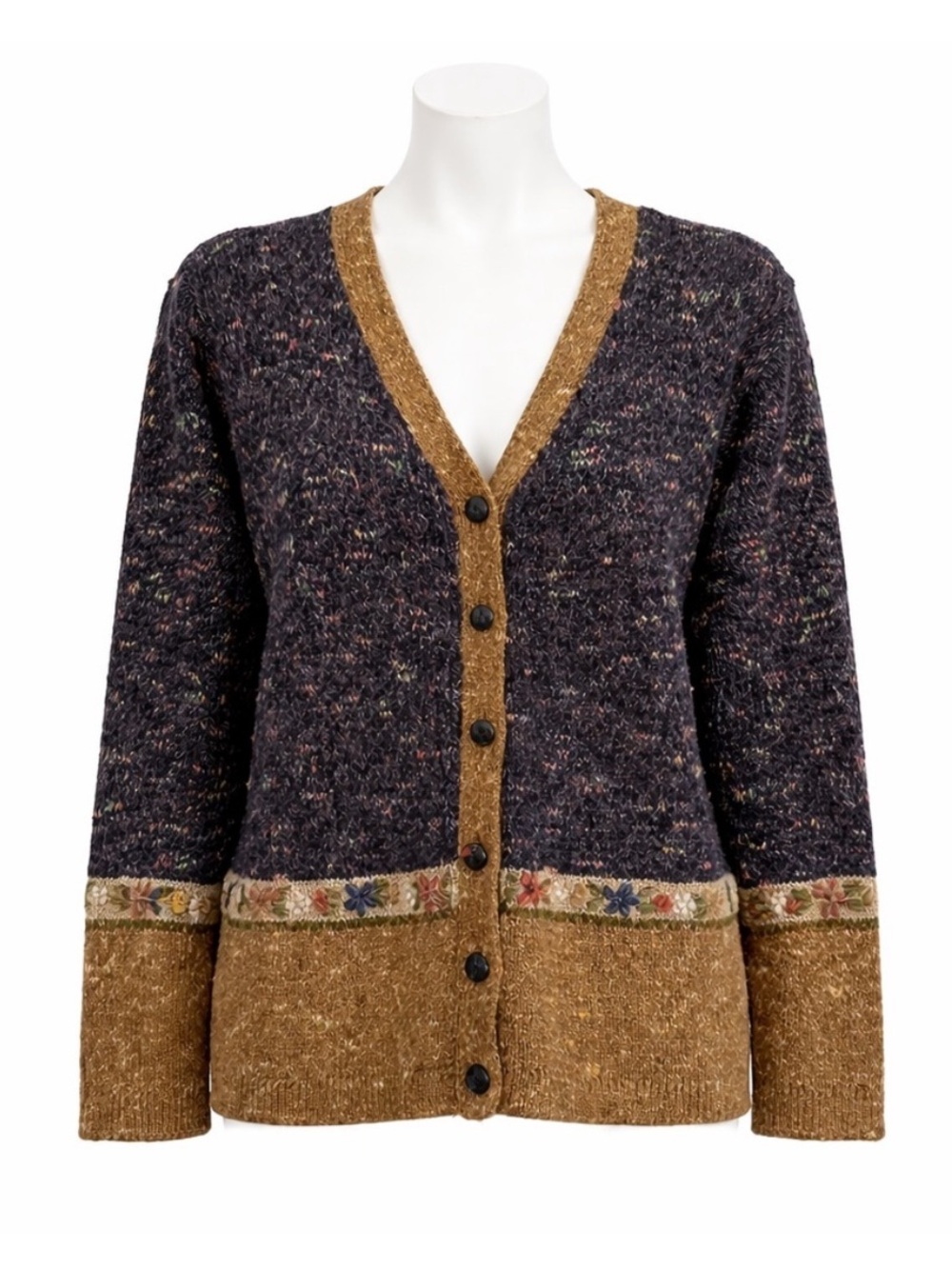 Size M Graffiti Women’s Wool Blend‎ Floral Knit Cardigan Grandpa Grandma Cozy